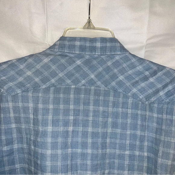Lucky Brand Linen Snap Button Down Shirt Size Large Plaid Rodeo Coastal Cowgirl - Picture 4 of 14